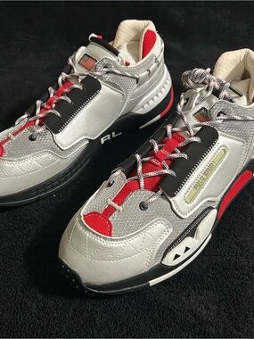 NIB Polo Ralph Lauren Polo Sport PS200 Trail Sneakers Silver Red Men's Size 14